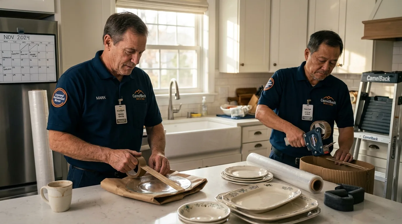 Professional crew packing kitchen dishware in Goodwell, OK